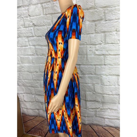 LULAROE Dress Size XSmall Stretchy Dress with Hidden Side Pockets Zipper Flared - Picture 3 of 9